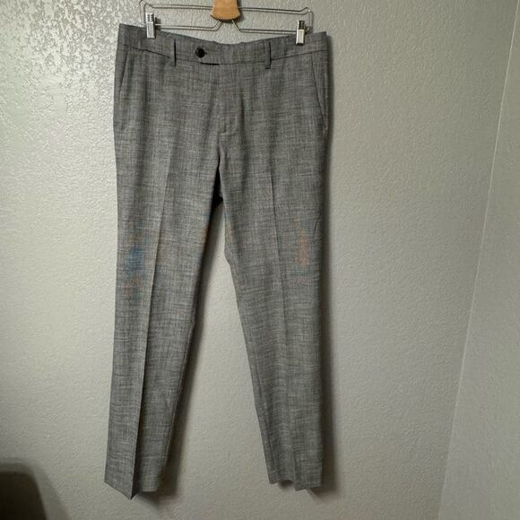 Fairlane Trouser Pants Mens 34x34 Slim Fit Gray Microplaid Polyester Viscose - Picture 1 of 5